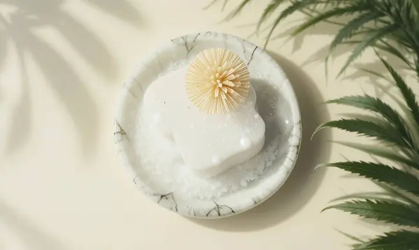 Hindistan cevizi yapraklı ve hindistan cevizli.