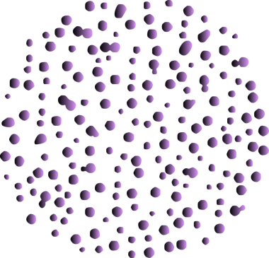 Siyah arkaplana karşı mor kürelerin büyüleyici bir düzeni modern ve soyut bir tasarım unsuru yaratır..