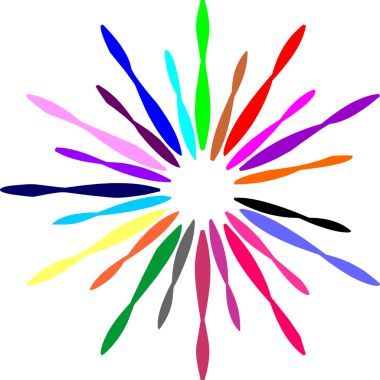 Renkli soyut yıldız patlaması tasarımı, parlak ve göz alıcı bir sanatsal etki yaratarak, katıksız siyah arkaplana karşı dışa doğru yayılır..