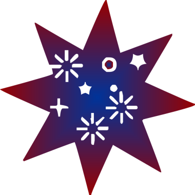 Daha küçük yıldız şekilli kademe kırmızı ve mavi yıldız patlaması tasarımı, şenlikli arka planlar ve dekoratif grafik elementler için uygundur.