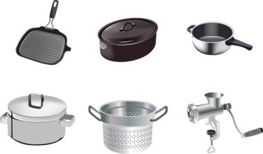 Yemek ve yemek servisi için çelik ev eşyaları.