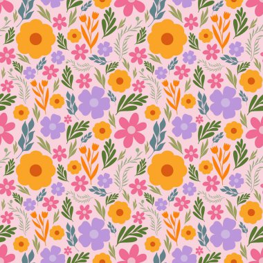 Kır çiçekleriyle süslenmiş parlak çiçek deseni