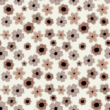 Ilık tonlarda kusursuz retro çiçek deseni
