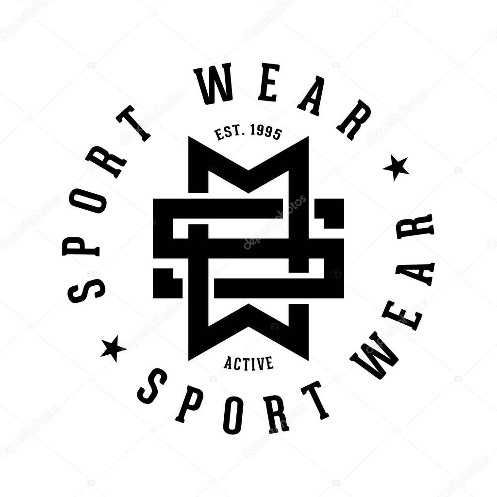MSW sport wear logo design modern geometric emblem since 1995 for activewear