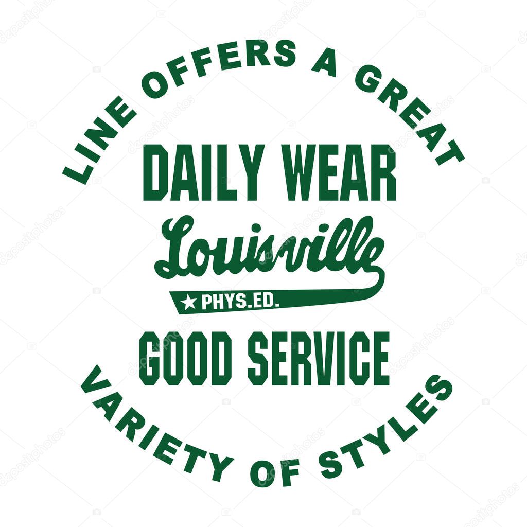 Louisville daily wear old school athletic typography for t-shirt design