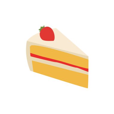 Pasta dilimi çilekli kek emoji sembolü simge vektör çizimi izole edilmiş düz