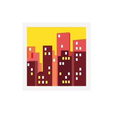 Şehir silueti, gündoğumu, sabah, şehir, akşam, emoji sembol simgesi, ikon vektör çizimi, izole edilmiş düz.