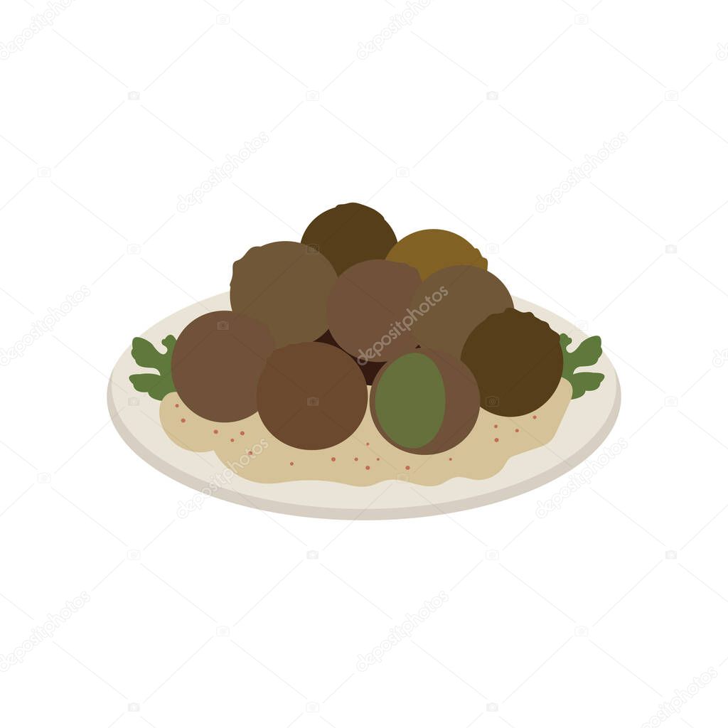 Falafel food with hummus vegetarian meal dinner middle eastern emoji symbol sign icon vector illustration isolated flat