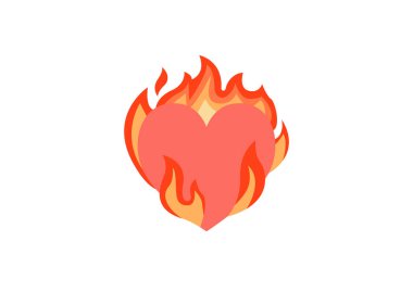 Ateşin üzerindeki kalp tutku emojisi sembolü simge vektör çizimi izole düz
