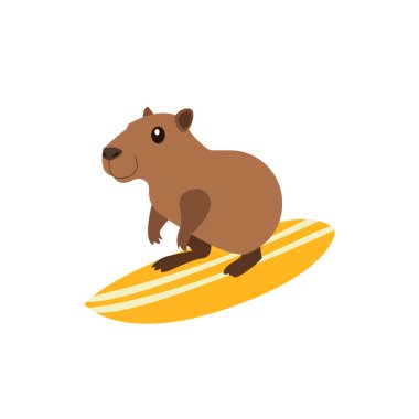 Capybara sörfçü hayvan sörfçüsü emoji sembolü simge vektör resimleme izole düz