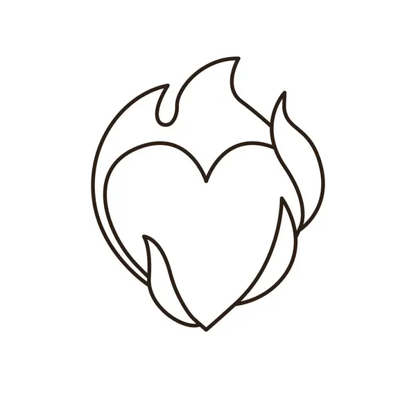 Ateşin üzerindeki kalp tutku emojisi sembolü simge vektör çizimi izole düz