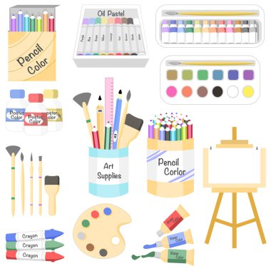 Sanat Malzemeleri Seti: Fırça, Easel, Renkli kalemler, Suluboya, Tebeşir pastelleri