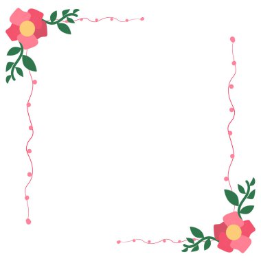 Kırmızı tonlu çiçeklerle süslenmiş kare bir çerçeve.