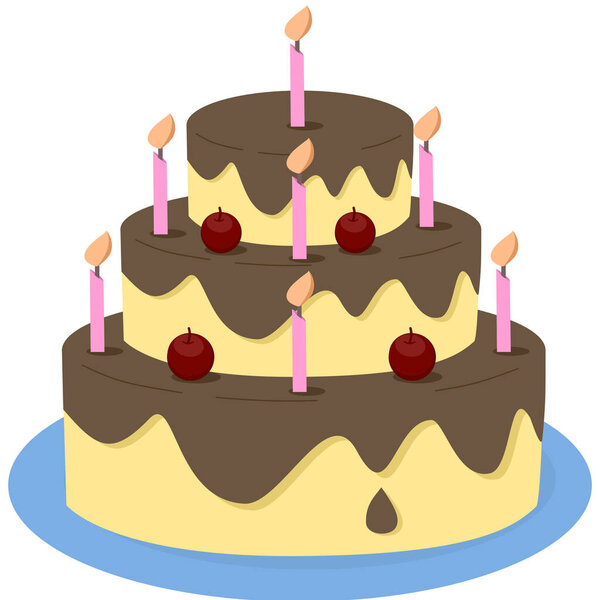 тройной шоколадный торт, украшенный вишней и свечами