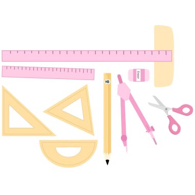 School Stationery Set with Geometric Ruler Set, Protractor, Compass, Pencil, Scissors, and Eraser