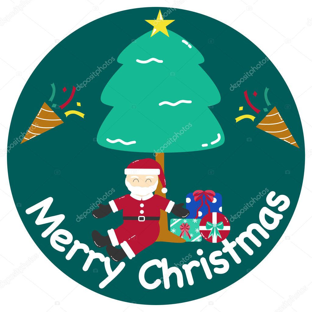 A cartoon clipart of Santa Claus on a green circle background for decorating Christmas cards, printing on T-shirts, or for sublimation design