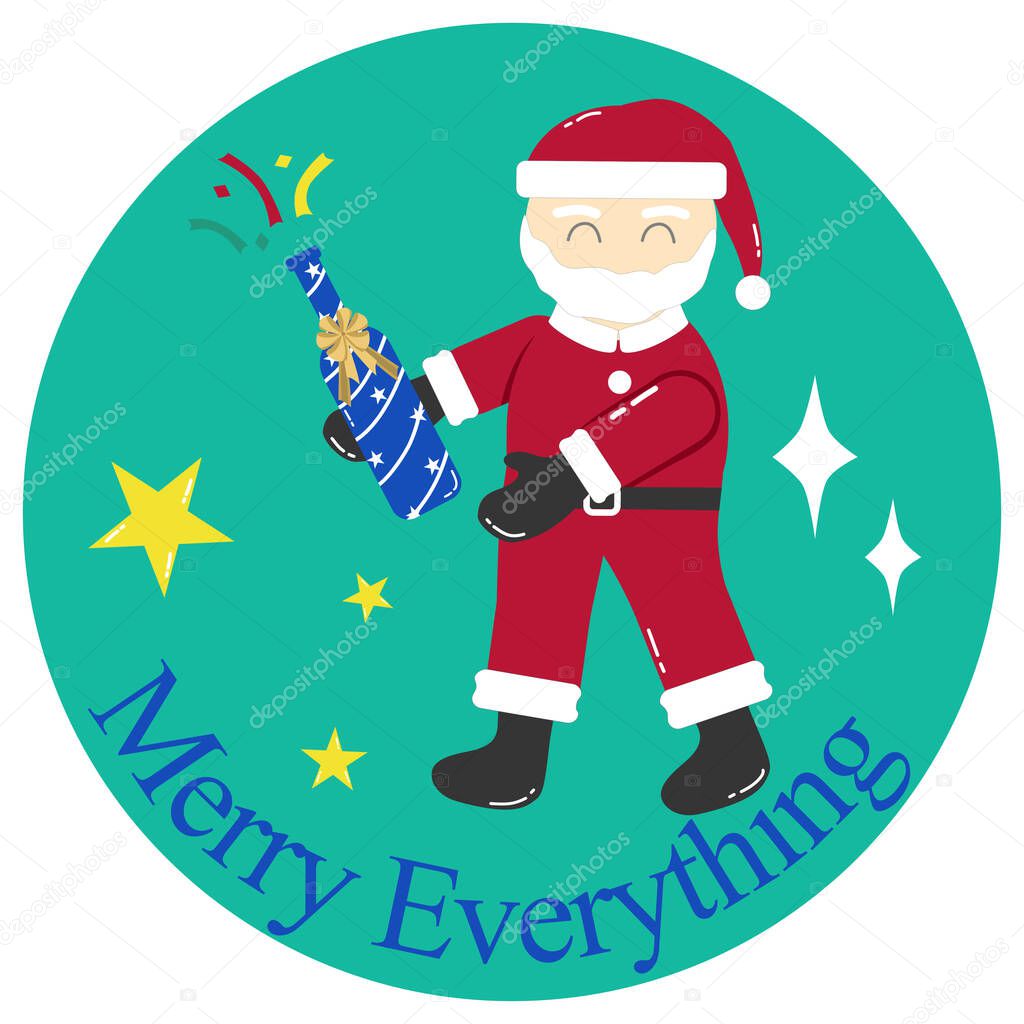 A cartoon clipart of Santa Claus on a green circle background for decorating Christmas cards, printing on T-shirts, or for sublimation design