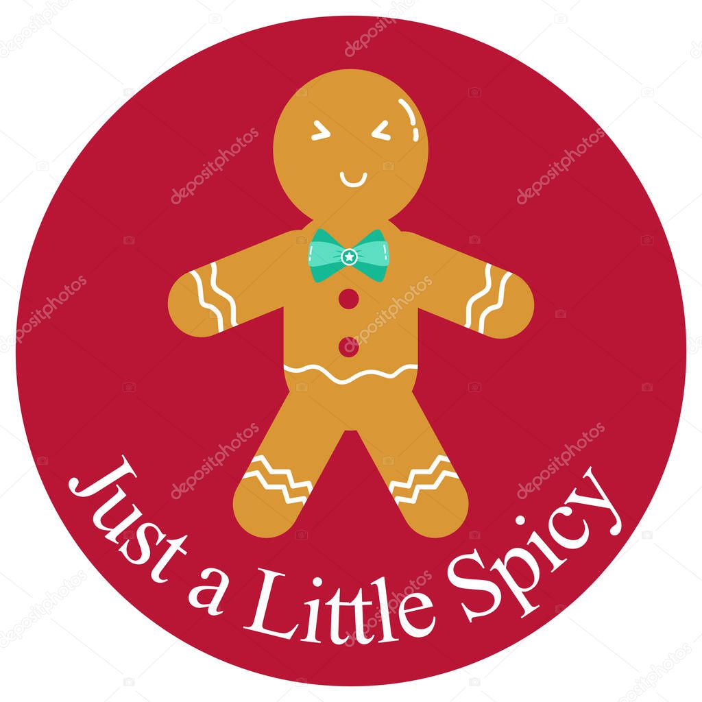 A cartoon clipart of gingerbread on a red circle background for decorating Christmas cards, printing on T-shirts, or for sublimation design