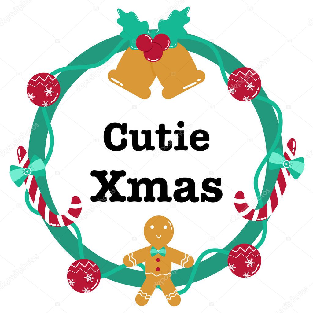 Christmas wreath with wording Cutie Xmas for Christmas decoration, t-shirt or sublimation design