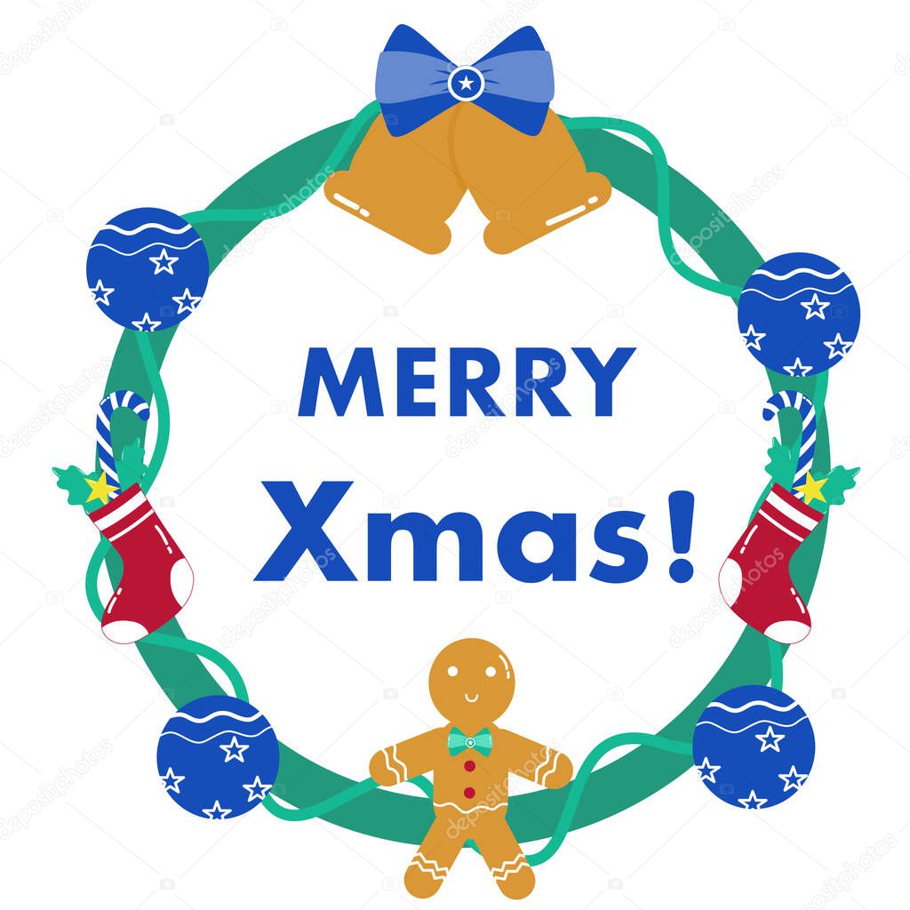 Christmas wreath with wording Merry Xmas for Christmas decoration, t-shirt or sublimation design