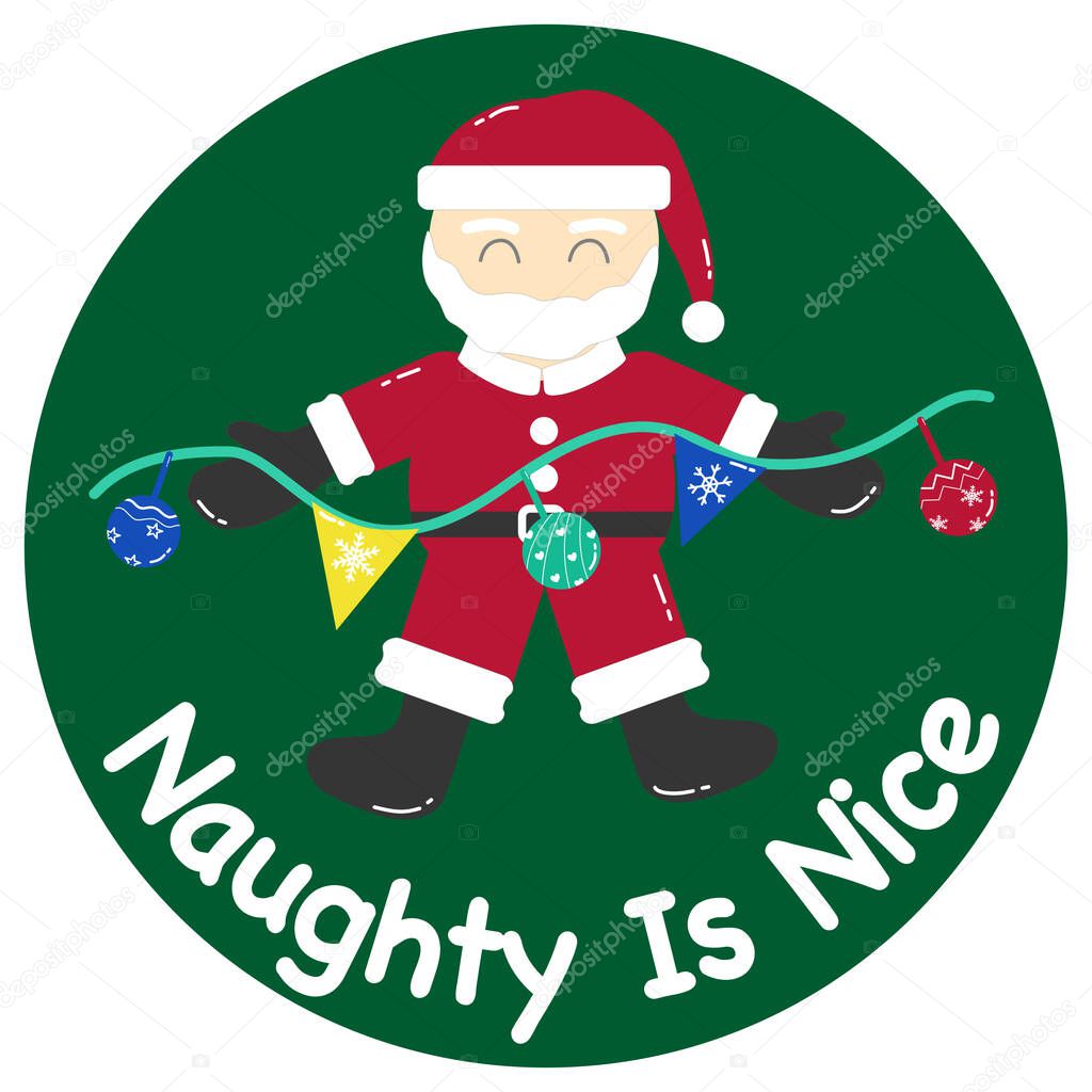 A cartoon clipart of Santa Claus on a green circle background for decorating Christmas cards, printing on T-shirts, or for sublimation design