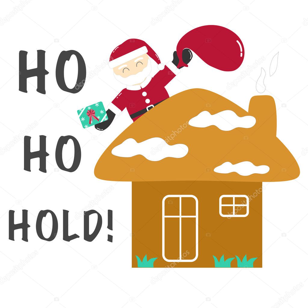 Cute Santa Claus cartoon with wood hut for t-shirt or sublimation design