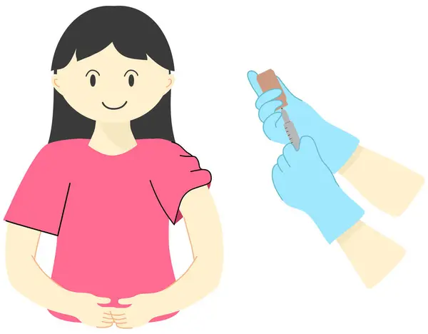 Şırıngayla şırıngayla aşı yapan bir doktor, aşı alan bir kadın.