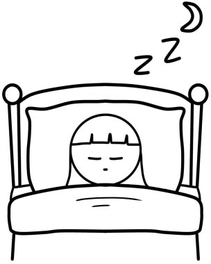 Yatağında huzur içinde uyuyan bir kadının tasviri.