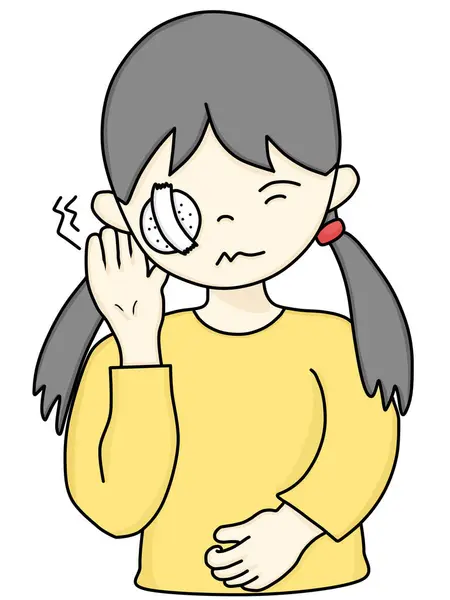 Göz bandı olan bir kadın karikatürü.