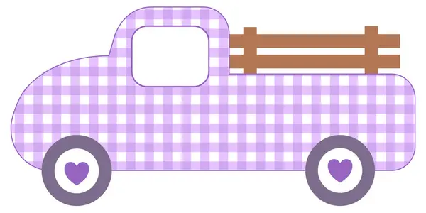 Şirin, mor kareli, antika bir çiftlik kamyonu.