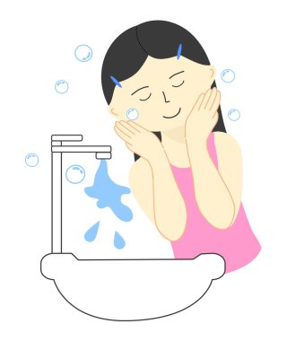 Çizgi filmdeki kadın lavaboda yüzünü yıkıyor.