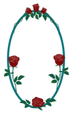 Kırmızı Güller ve Asma Sınırlı Zarif Oval Çerçeve