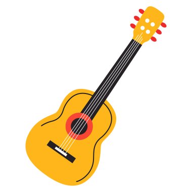 Parlak sarı ve kırmızı renkli 2B düz akustik gitar ikonu. Basit ve temiz tasarım, müzik, eğitim veya web elementleri için mükemmel