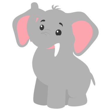 Yanakları kızaran ve kulakları yumuşak bir şekilde tasarlanmış dost canlısı bir fil karakterinin 2B düz çizimi