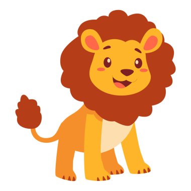 Kalın yeleli, cesur görünümlü bir aslanın 2B düz tasarımı, sakin bir şekilde oturuyor ve hikaye görselleri için dostane bir yüzü var..