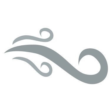 2D yumuşak girdap rüzgar simgesi gri tonda, hava görselleri, mevsimsel grafikler veya hareket tabanlı çizimler için uygun.