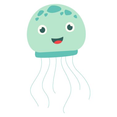 2D nane yeşili denizanası, mutlu bir yüzü ve yumuşak dokunaçları var, sualtı sahneleri için mükemmel, çocuk kitapları, ya da deniz yaşamı teması.