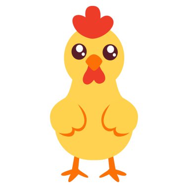 2d kırmızı tarak ve kanatlı çizgi film tavuğu, çiftlik görselleri, kümes hayvanları veya eğitim içeriği için idealdir.