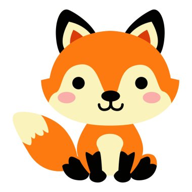 2d neşeli yüzlü turuncu tilki ve gür kuyruklu, orman sahneleri için ideal, çocuk içeriği, ya da orman tahsilatı.