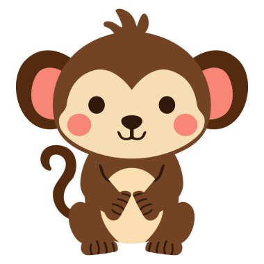 2d büyük kulaklı ve yuvarlak yanaklı bebek maymun, hayvanat bahçesi temaları, öğrenme araçları ve orman hikayeleri için idealdir.