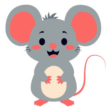 2d koyu gri yanaklı ve yuvarlak gözlü fare, orman hayvanları, öğrenme setleri veya evcil hayvan ikonları için idealdir..