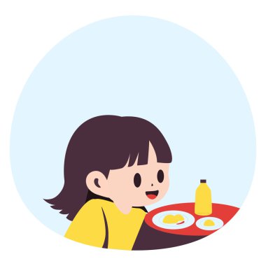 2d resimde bir çocuk kahvaltısını masada yapıyor, besleyici bir başlangıcın tadını çıkarıyor..