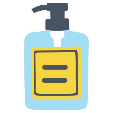 Sıvı sabun şişesinin 2D çizimi, hijyen ve temizlik temaları için ideal.