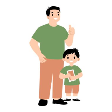 2d bir baba ve oğul ikilisi, dostça ifadelerle bir arada duruyorlar..