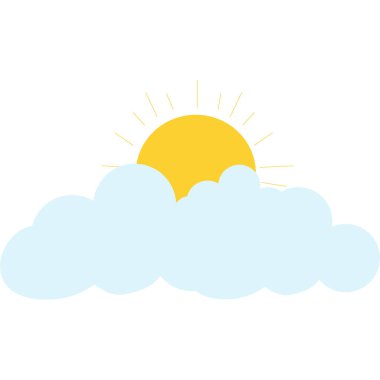 2d Sarı bir güneşin, kısmen bulutlarla kaplı, hava veya sabah temalarını temsil eden bir görüntüsü.