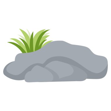 2d küçük çimenli gri bir kayanın resmi, doğa, manzara veya açık hava manzaraları için ideal..