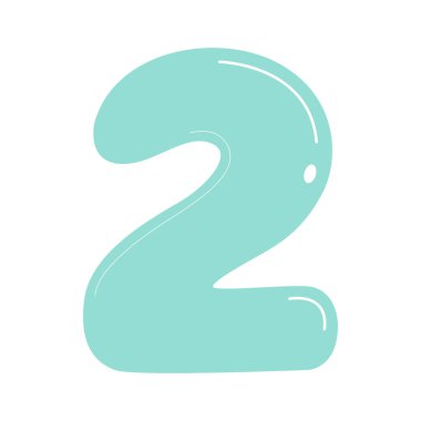 2 numara açık deniz mavisi renginde, pürüzsüz yuvarlak yazı tipi, eğitici materyaller için eğlence..