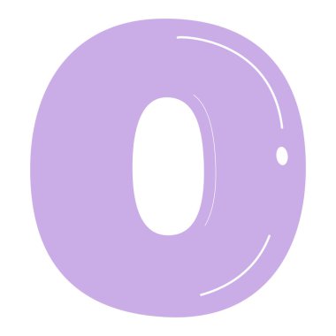 Sıfır sayısının yuvarlak şekilli ve parlak dizaynlı yumuşak mor renkteki 2d illüstrasyonu.