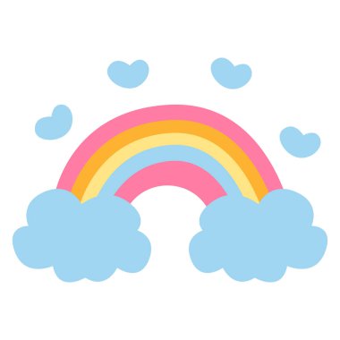 Minimum mavi bulutlu 2D pastel gökkuşağı ikonu. Çocuk odası, çocuklar ya da doğa temalı projeler için ideal bir tasarım..