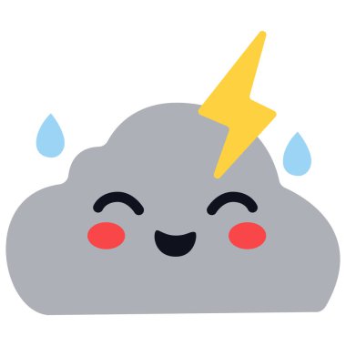 2D kızgın görünümlü kara bulut, yağmur damlaları ve cesur bir yıldırım. Dramatik fırtına görselleri için harika bir oyun tarzı..